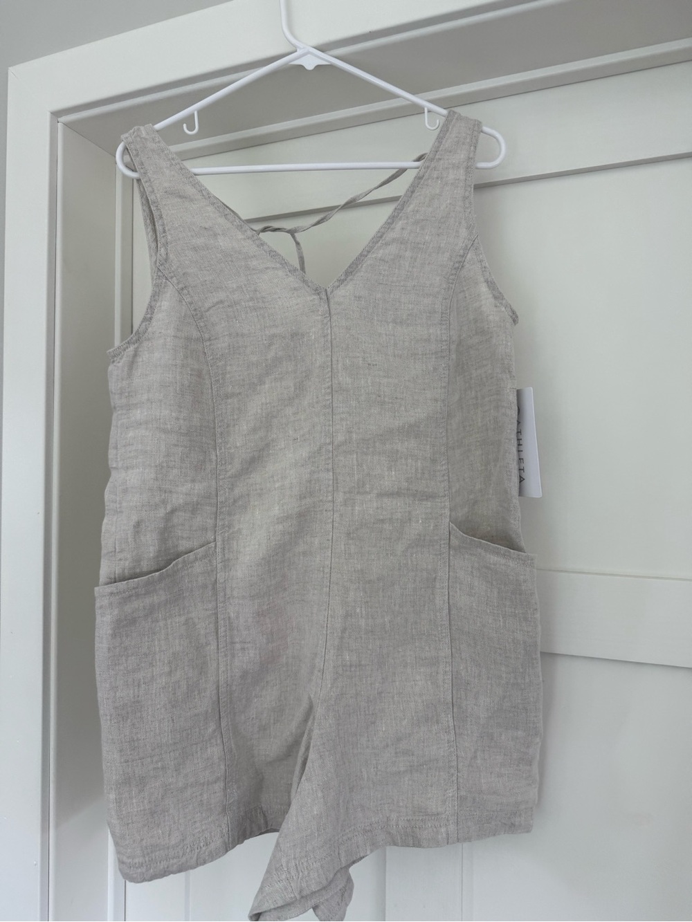 Athleta Cream V-Neck Linen Romper - Picture 3 of 3